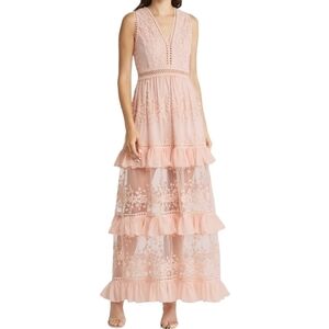 Lulus Garden Dreams Lace Tiered Maxi Dress, Size , Blush, EUC